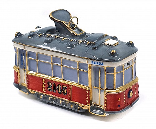 Елочная игрушка "Ретро трамвай" красный