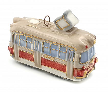Елочная игрушка "Трамвай" с красной полосой