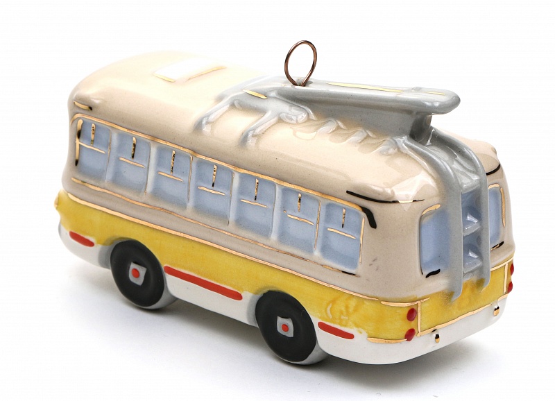 Елочная игрушка "Троллейбус" с желтой полосой