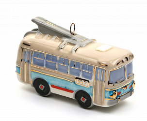 Елочная игрушка "Троллейбус" с голубой полосой