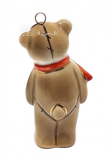 Елочная игрушка "Мишка плюшевый" коричневый с красным шарфом