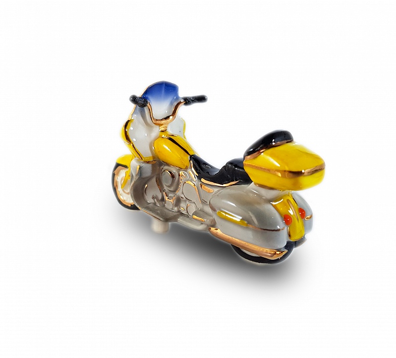 Елочная игрушка "Фарфоровый мотоцикл" желтый