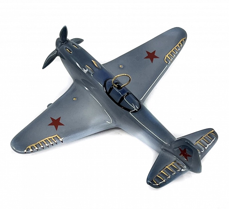Елочная игрушка "Самолет Як-3" серый