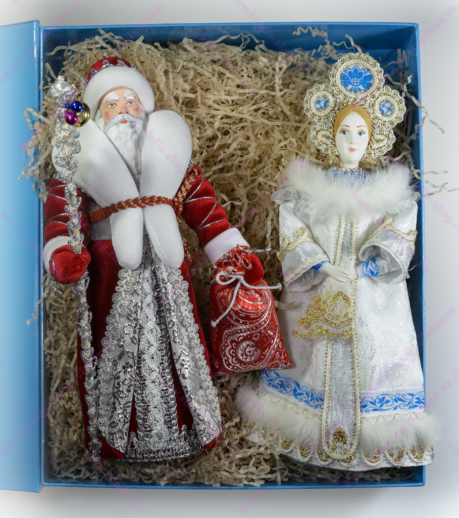 Набор подарочный из 2 игрушек "Дед Мороз и Снегурочка под ёлку №1"