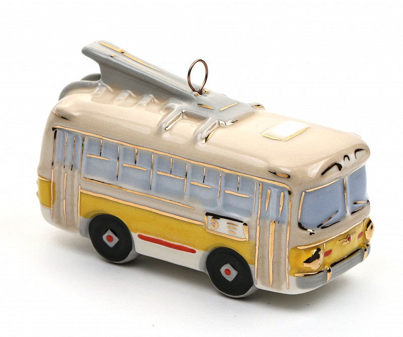 Елочная игрушка "Троллейбус" с желтой полосой
