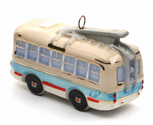 Елочная игрушка "Троллейбус" с голубой полосой