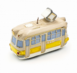 Елочная игрушка "Трамвай" с желтой полосой